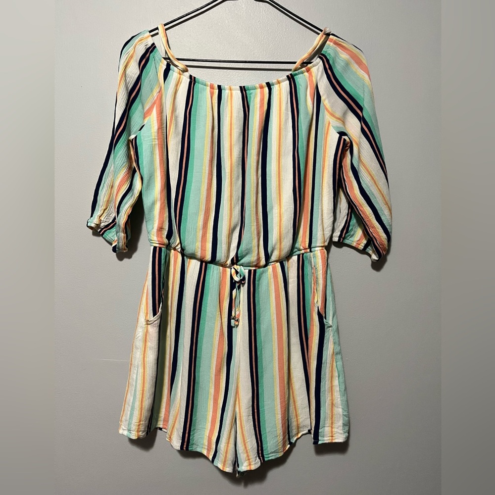 Amy Byer Multicolor Striped Girls Size 16 Romper
